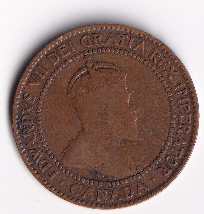 Canada 1910 1 Cent One Large Cent Coin King Edward Nice Details