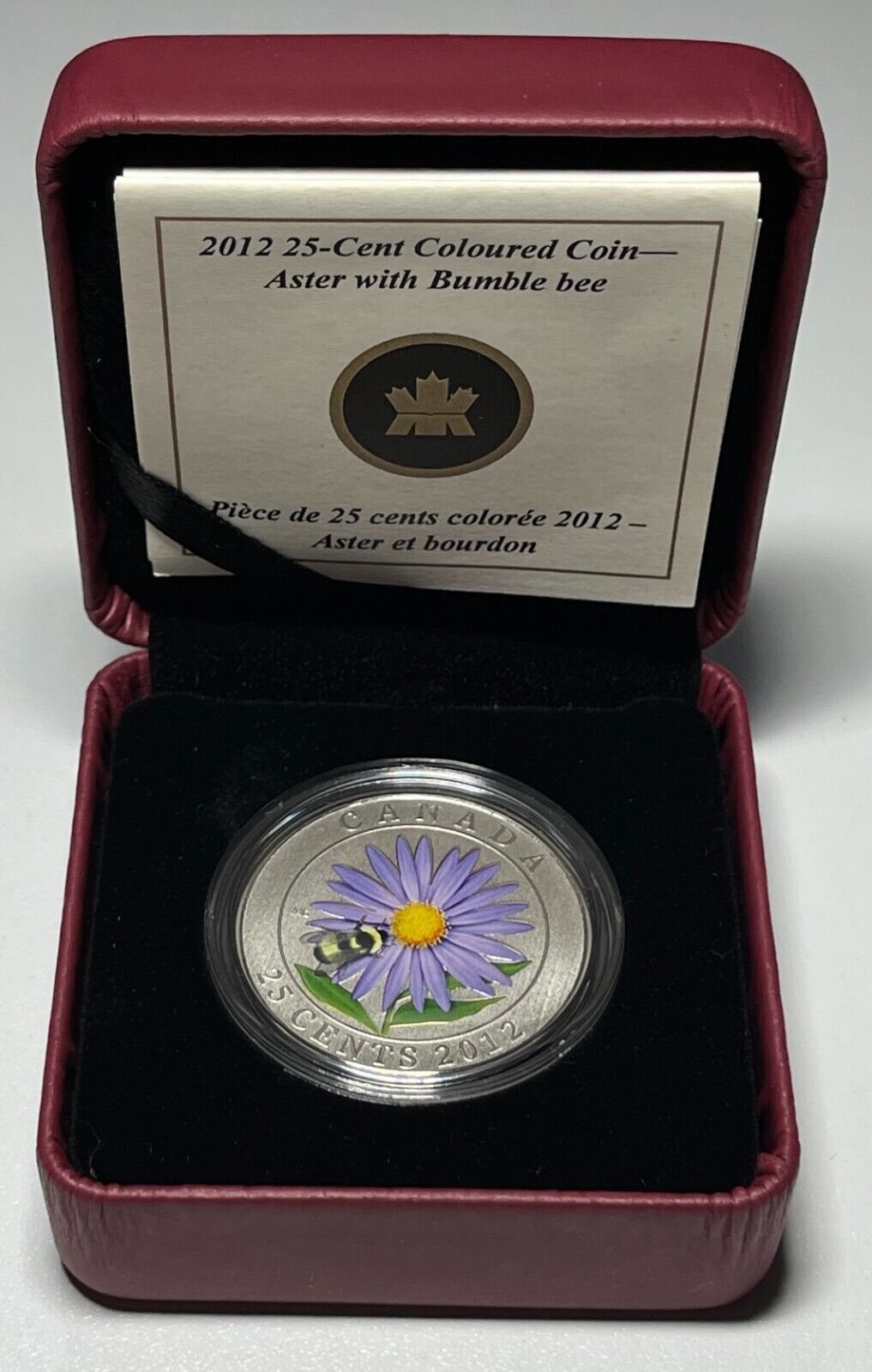 2012 RCM Aster with Bumble Bee Royal Canadian Mint 25 Cent Colourized Coin