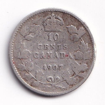 Canada 1907 10 Cents Ten Cent Silver Coin - King Edward VII - .925 Silver