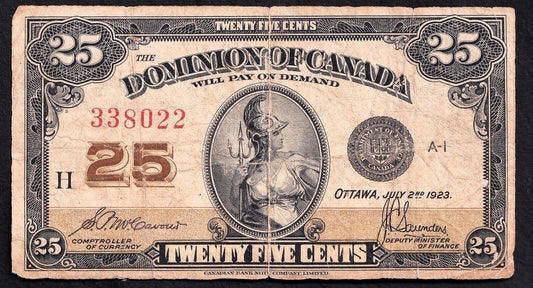 1923 Dominion of Canada 25c Shinplaster Note McCavour - Sanders 338022