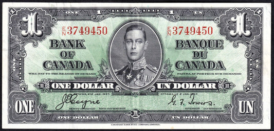 Canada 1937 $1 One Dollar Banknote Coyne - Towers E/N 3749450