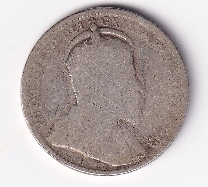 Canada 1902 25 Cents Twenty Five Cent Silver Coin - King Edward