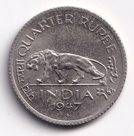 India 1947 1/4 Quarter Rupee King George VI Silver Lion Coin