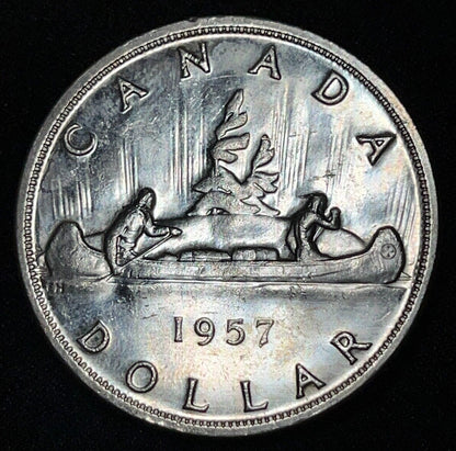 Canada 1957 $1 One Silver Dollar Queen Elizabeth II .800 Silver High Grade #12