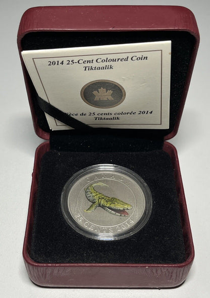 2014 Canadian 25 Cent Coloured Coin - Tiktaalik With Box and COA