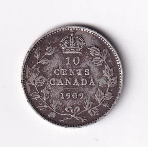 Canada 1909 10 Cents Ten Cent Silver Coin - King Edward VII - Fine - Lg Leaves