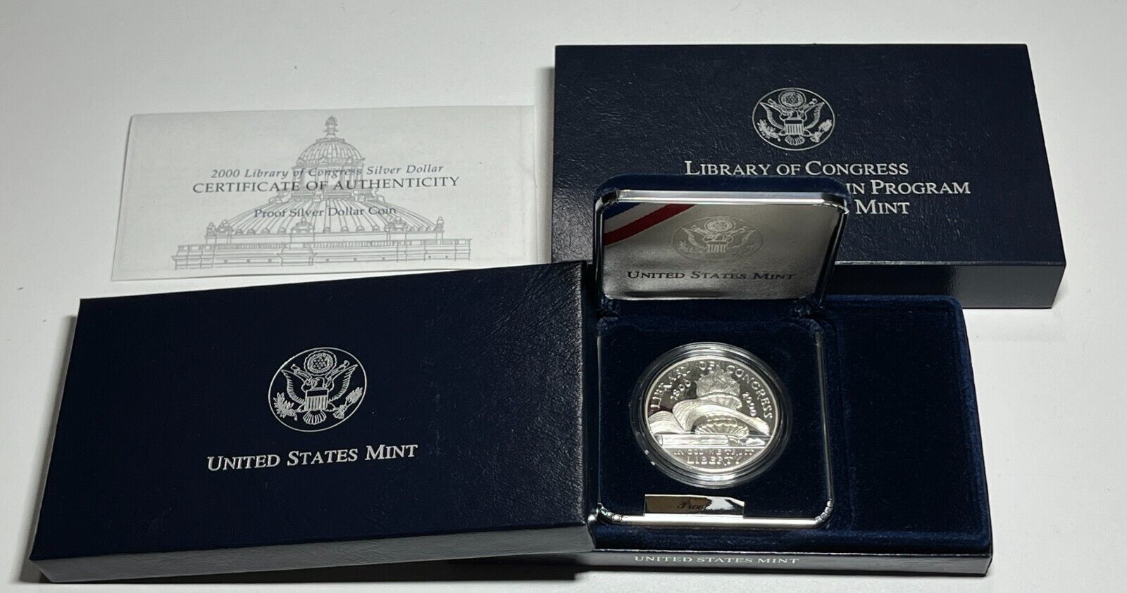 2000-P Library of Congress Proof 90% Silver Dollar Box/COA $1 Philadelphia