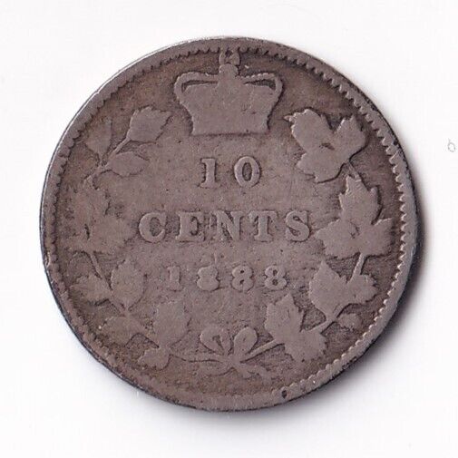 Canada 1888 Ten Cents Dime Queen Victoria .925 Silver Coin - G+