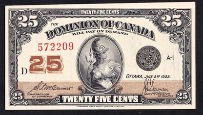 1923 Dominion of Canada 25c Shinplaster Note McCavour - Sanders