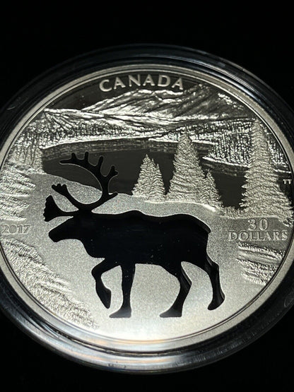 2017 Woodland Caribou-Endangered Animal Cutout' Prf $30 Silver .9999 Fine