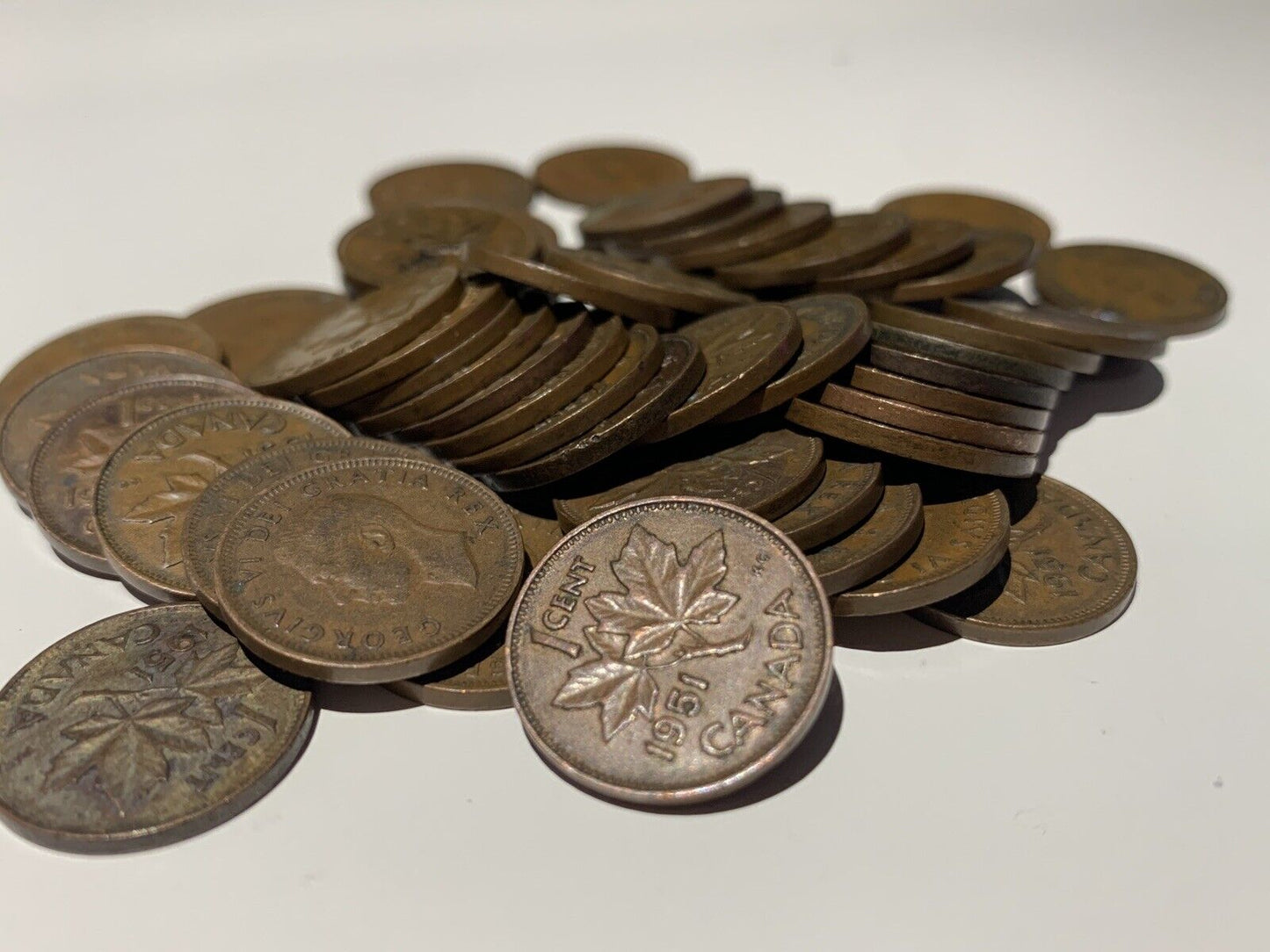 Roll of 1951 Canada King George VI Small Cents Coins 50 Pennies