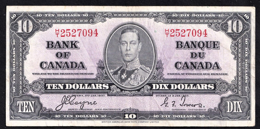 Canada 1937 $10 Ten Dollar Banknote Coyne - Towers H/T 2527094