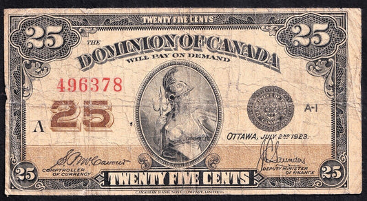 1923 Dominion of Canada 25c Shinplaster Note McCavour - Sanders 496378