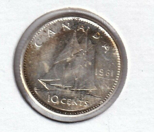 Canada 1961 10c Ten Cents Elizabeth II Lustrous Silver Dime