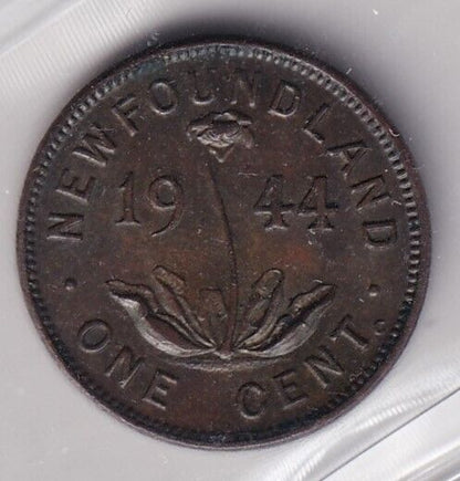 Newfoundland NFLD 1944C One Cent MS-60 "Brown" ICCS