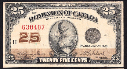 1923 Dominion of Canada 25c Shinplaster Note Campbell - Clark 630407