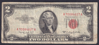 United States Series 1953 B $2 Banknote Red Seal