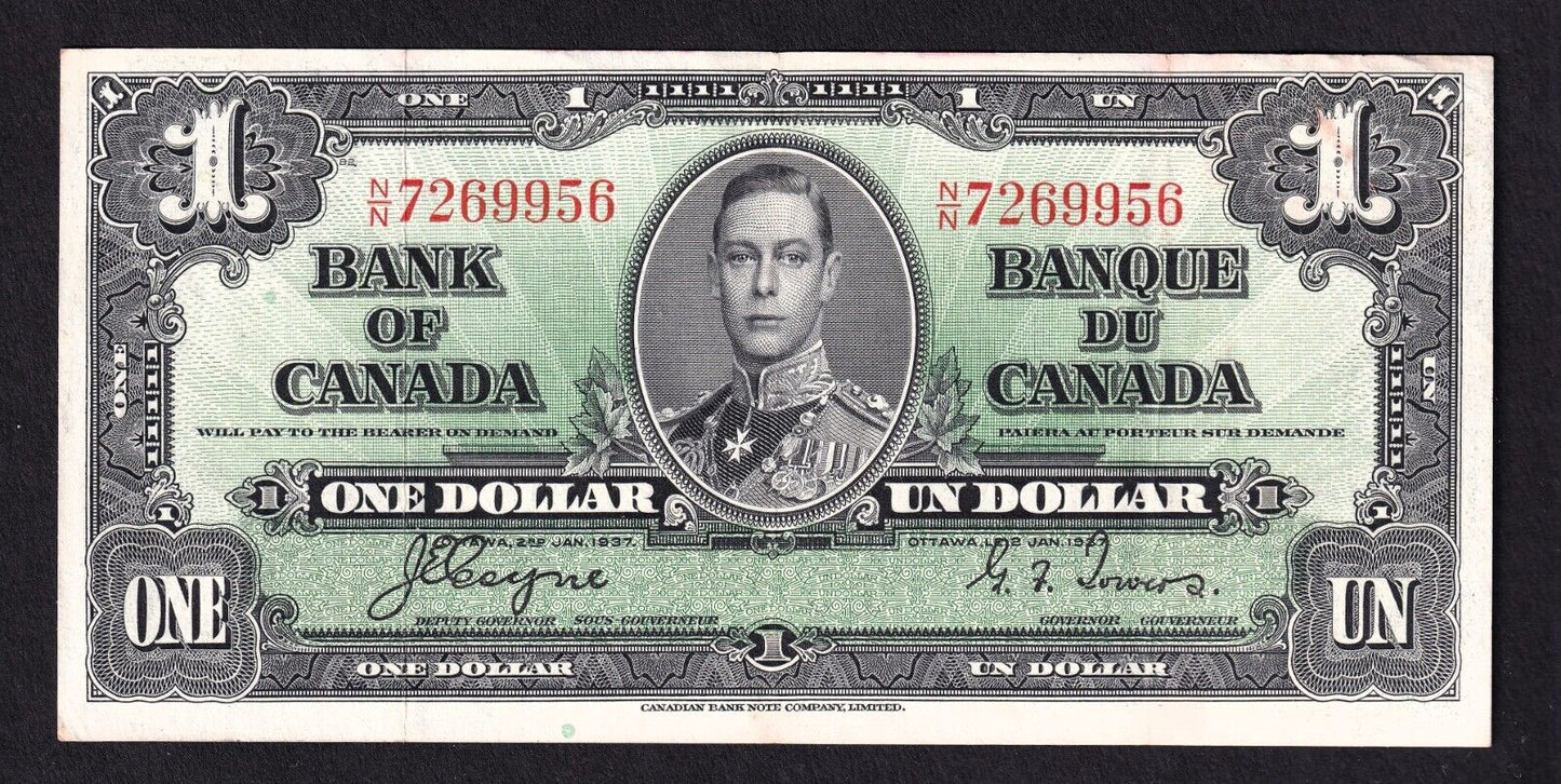 Canada 1937 $1 One Dollar Banknote Coyne - Towers N/N 7269956