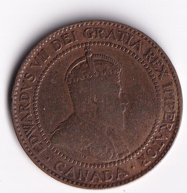 Canada 1910 1 Cent One Large Cent Coin King Edward Nice Details