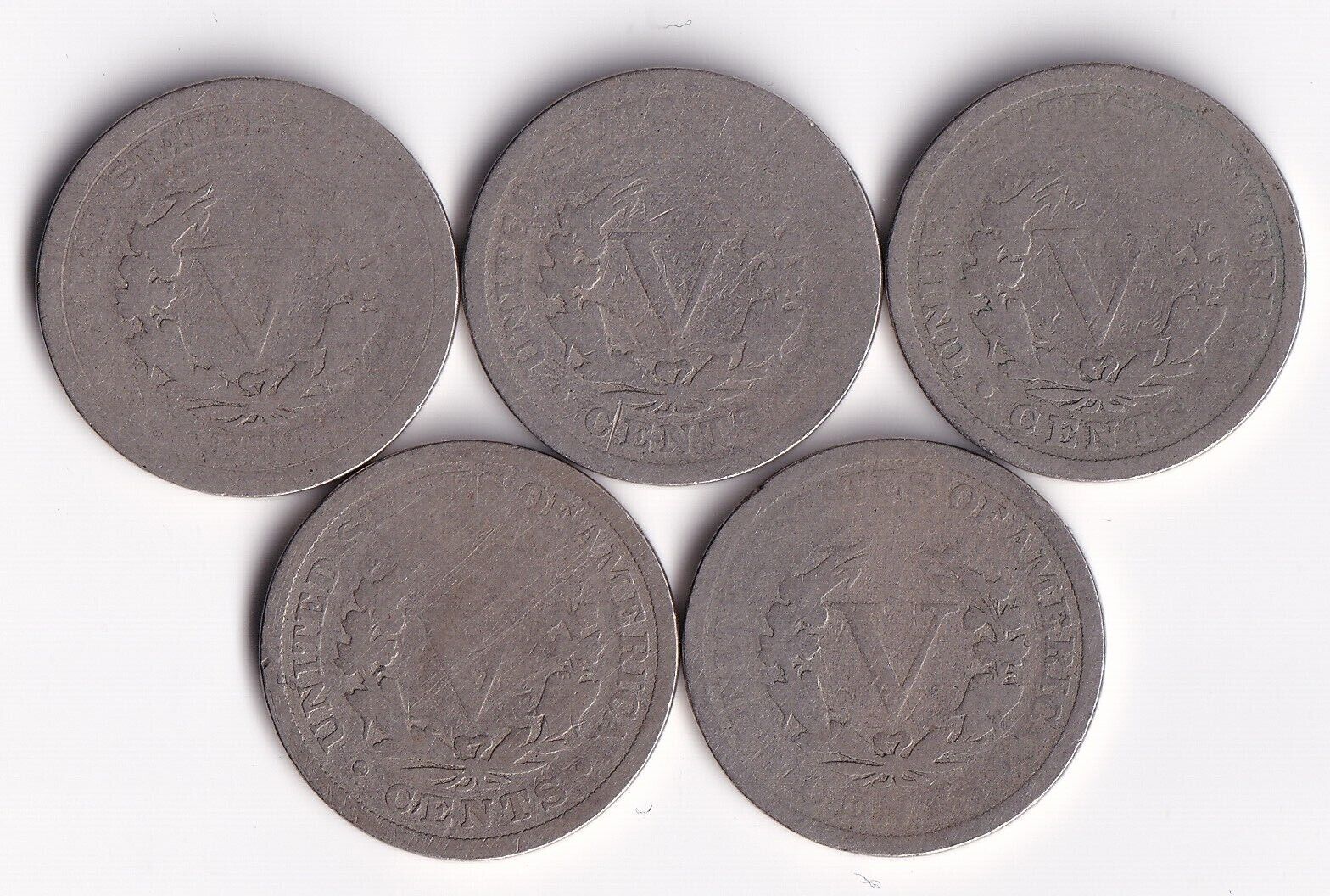 USA 1898 5c Liberty Head Nickel Lot Of Five Harder Date