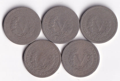 USA 1898 5c Liberty Head Nickel Lot Of Five Harder Date