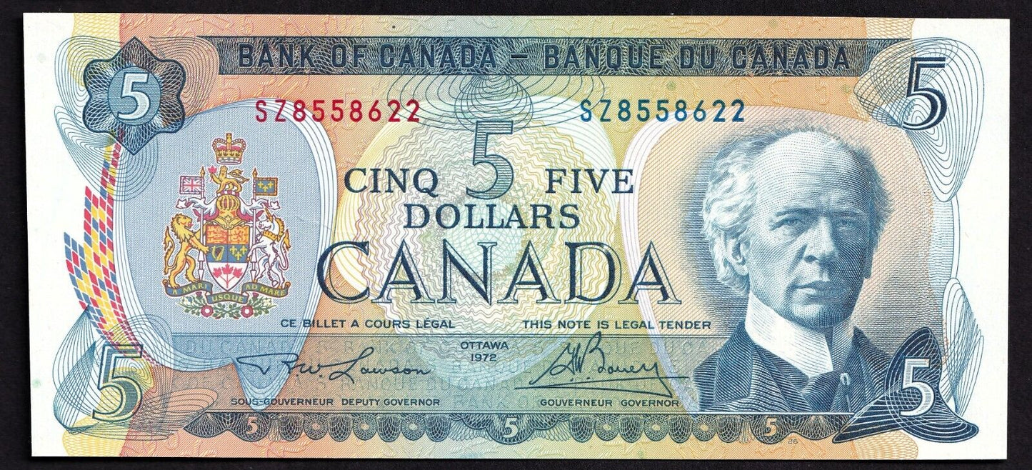 Canada 1972 $5 Five Dollar Banknote Lawson-Bouey Beautiful Colour SZ 8558622