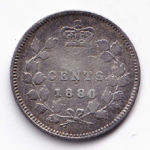 Canada 1886 5C 5 Cents LG "6" Queen Victoria .925 Silver Coin