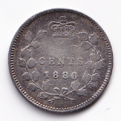 Canada 1886 5C 5 Cents LG "6" Queen Victoria .925 Silver Coin