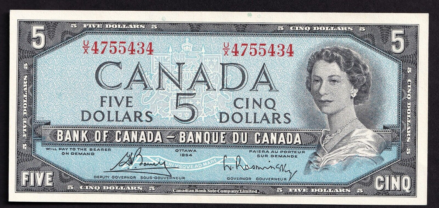 Canada 1954 $5 Five Dollar Banknote Bouey - Rasminsky Beautiful Colour U/X