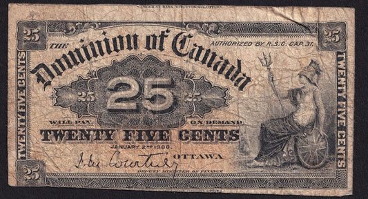 1900 Dominion of Canada 25c Shinplaster Note Courtney