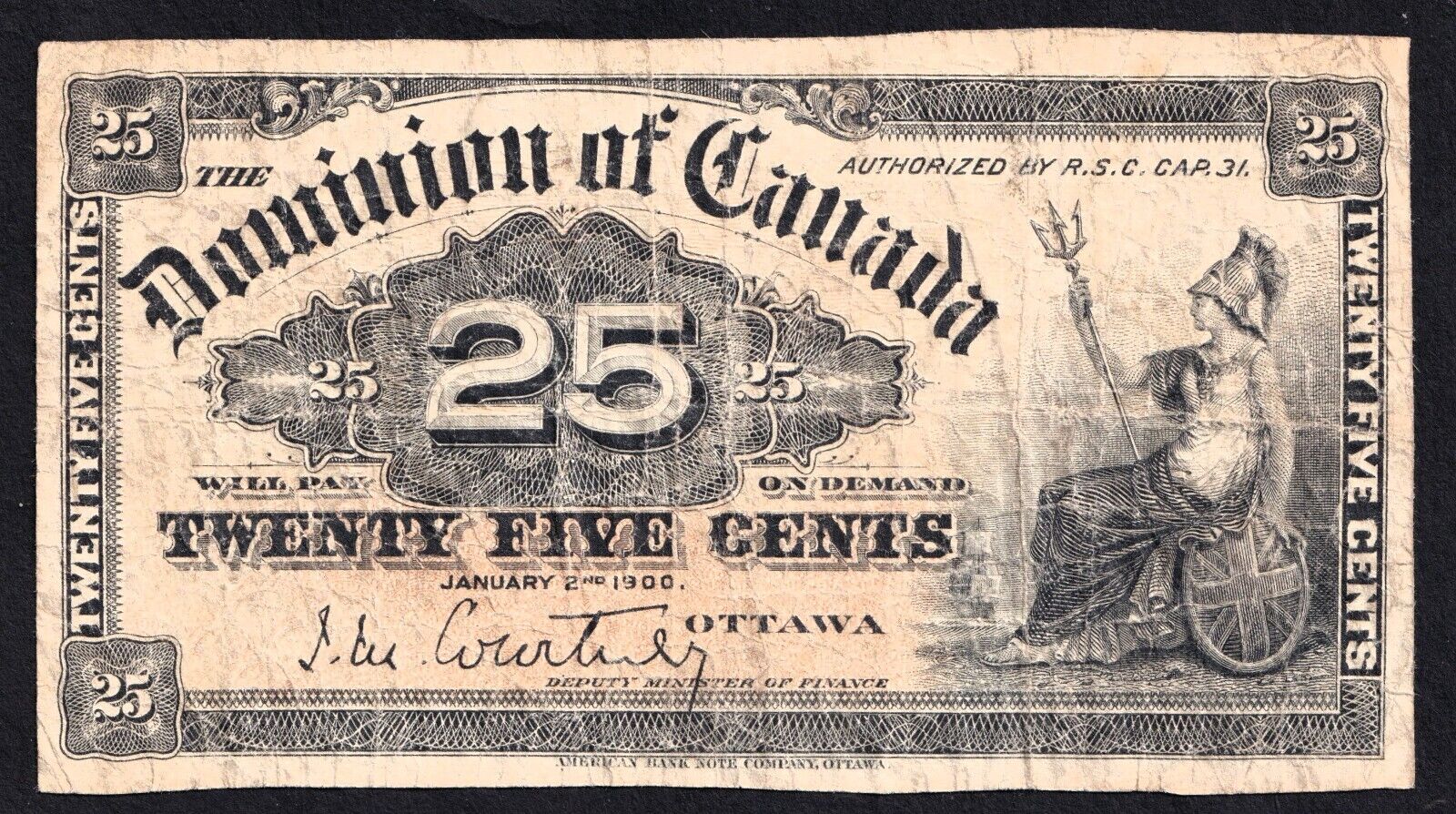 1900 Dominion of Canada 25c Shinplaster Note Courtney #1