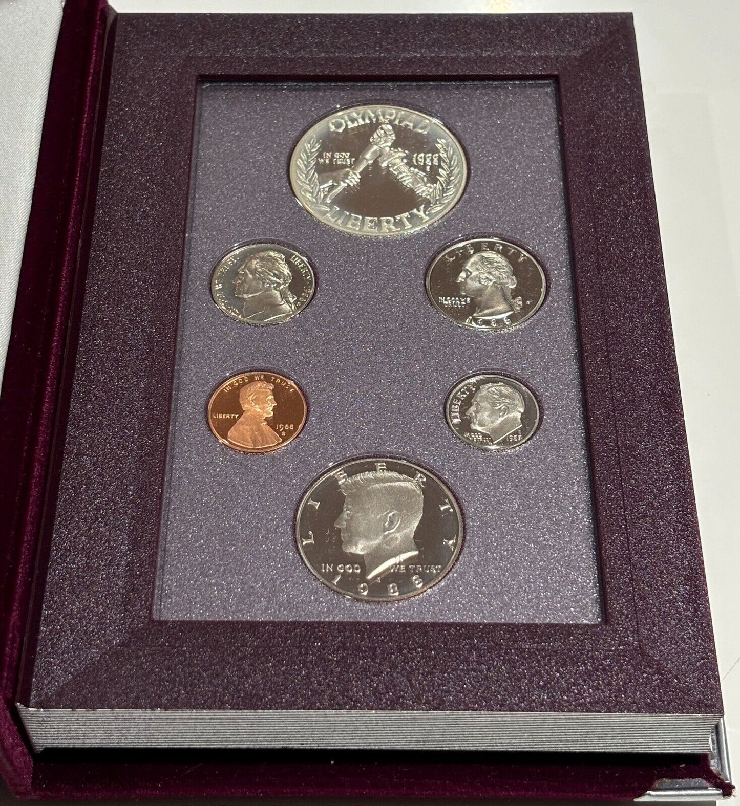 1988 Prestige Proof Set Olympic Silver Dollar U.S. Mint Box COA 6 Coins