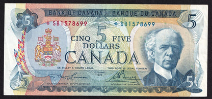 Canada 1972 $5 Five Dollar Banknote Lawson - Bouey Replacement *SB Below 1.6M