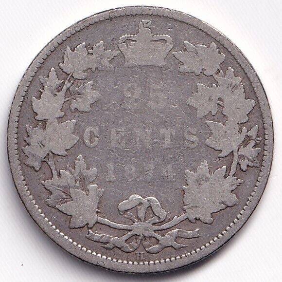 Canada 1874 H 25c Twenty Five Cent Silver Coin Queen Victoria .925 Silver #3