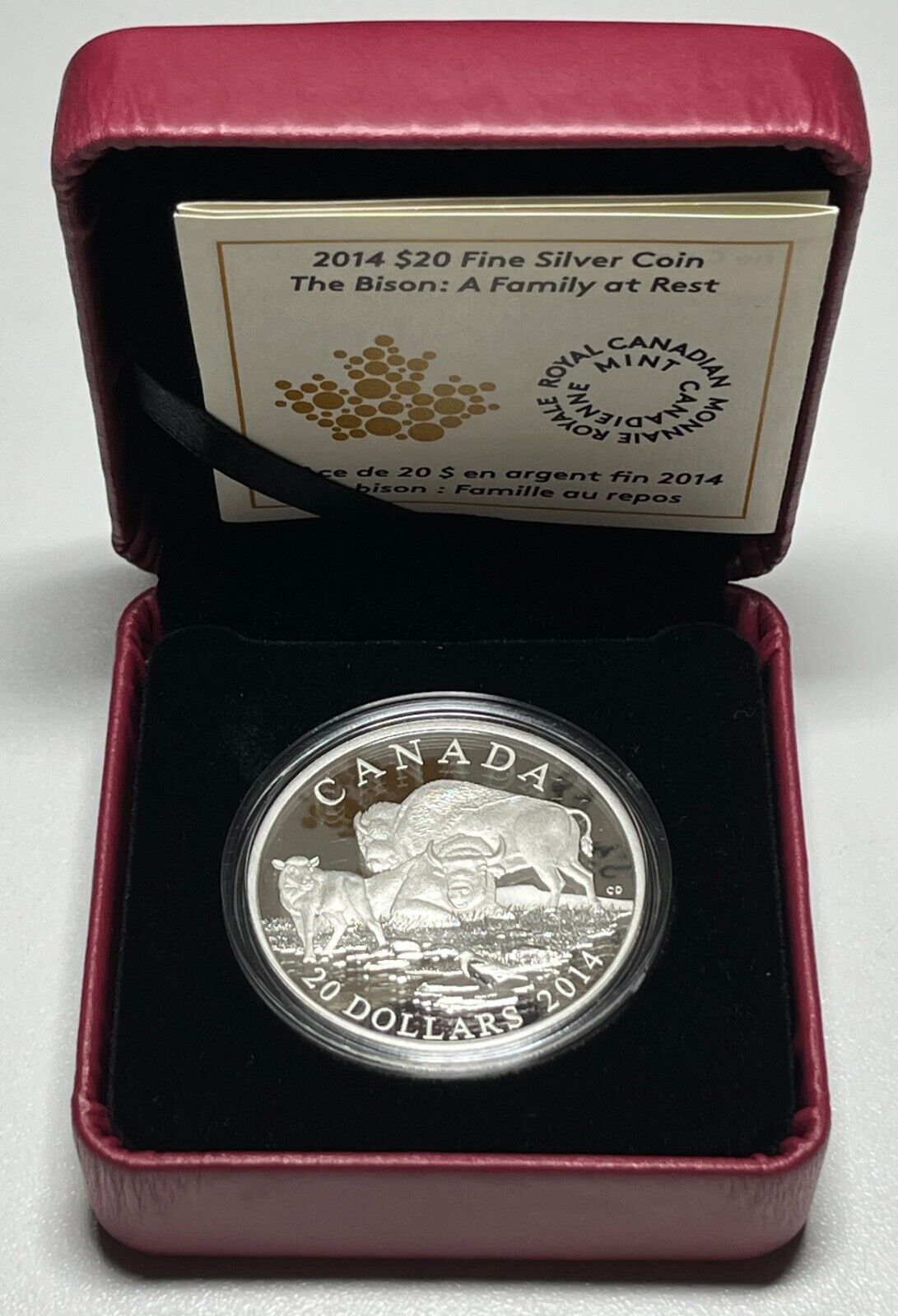 2014 Royal Canadian Mint $20 Fine Silver Coin - The Bison - A Family at Rest