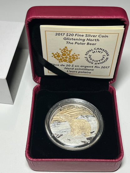 2017 Canada $20 Fine Silver - Glistening North The Polar Bear - Complete