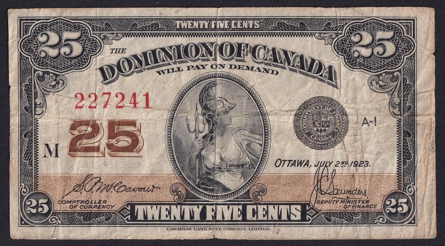 1923 Dominion of Canada 25c Shinplaster Note McCavour - Sanders 227241