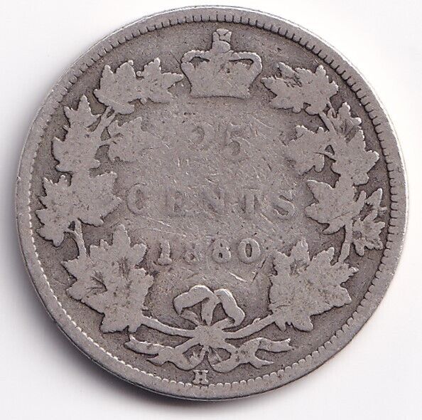 Canada 1880 25 Twenty Five Cent Silver Coin Queen Victoria .925 Silver