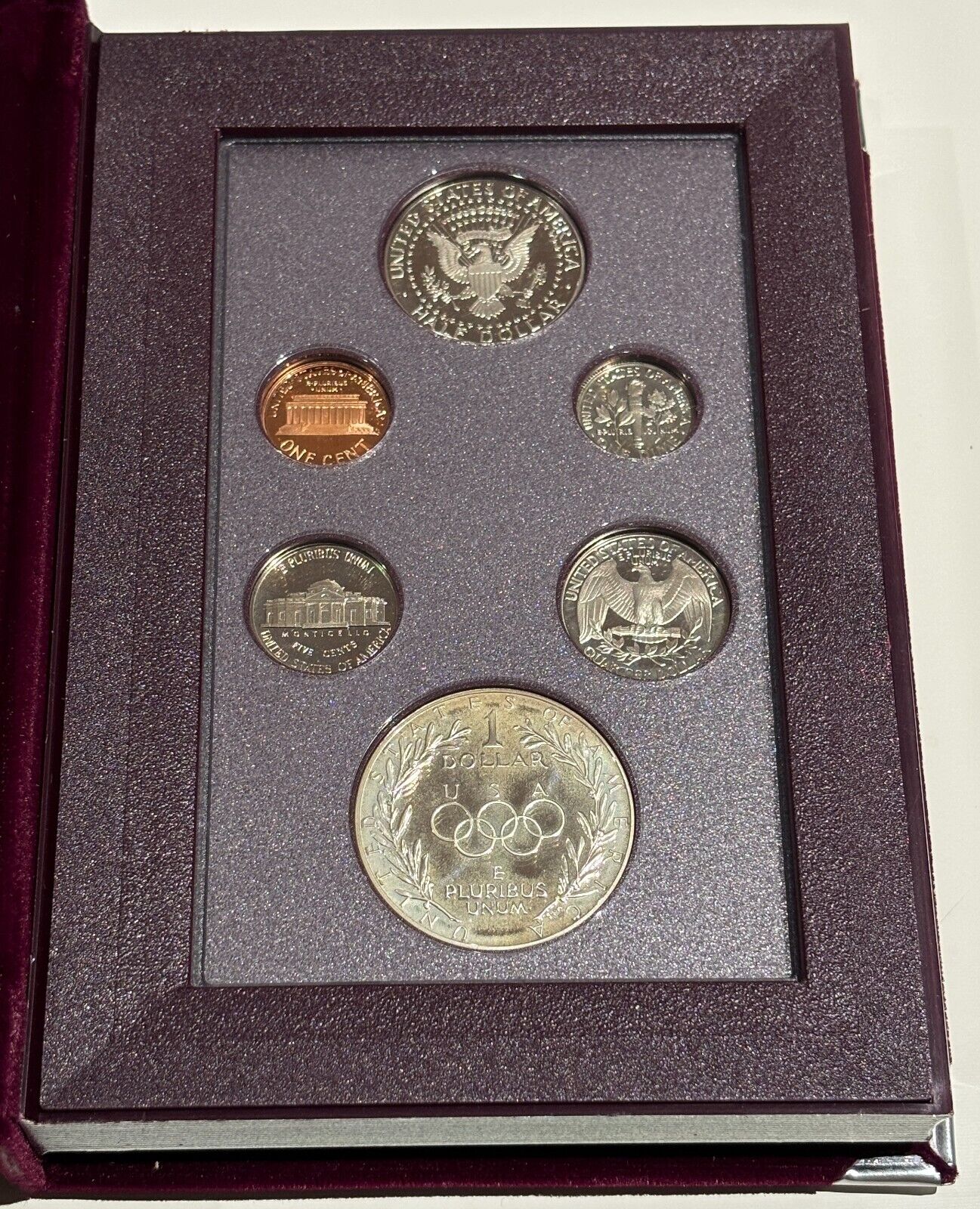 1988 Prestige Proof Set Olympic Silver Dollar U.S. Mint Box 6 Coins