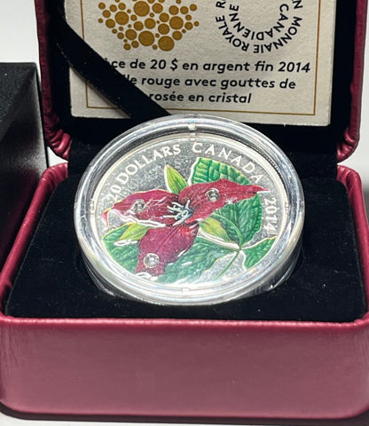 2014 Canada $20 Fine Silver Coin - Red Trillium with Crystal Dew Drops -Complete