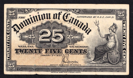 1900 Dominion of Canada 25c Shinplaster Note Saunders #JOKE