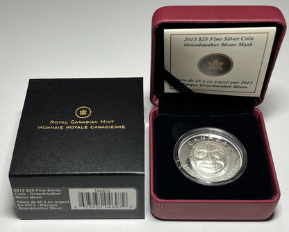 2013 'Grandmother Moon Mask' Proof $25 Silver Coin .9999 Fine With Box + COA