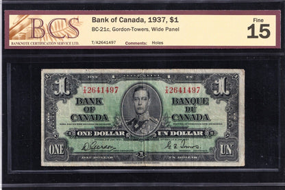 Canada 1937 $1 One Dollar Banknote Gordon - Towers T/A 2641497 BCS F-15