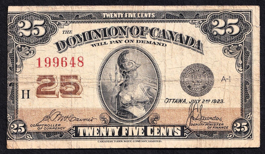 1923 Dominion of Canada 25c Shinplaster Note McCavour - Sanders 199648