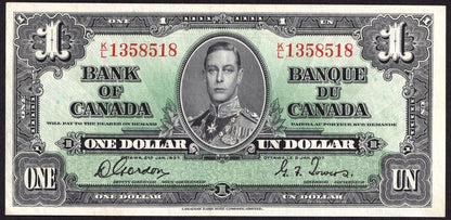 Canada 1937 $1 One Dollar Banknote Gordon - Towers K/L 1358518