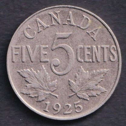 Canada 1925 Five Cent 5c Nickel King George V Fine - Key Date