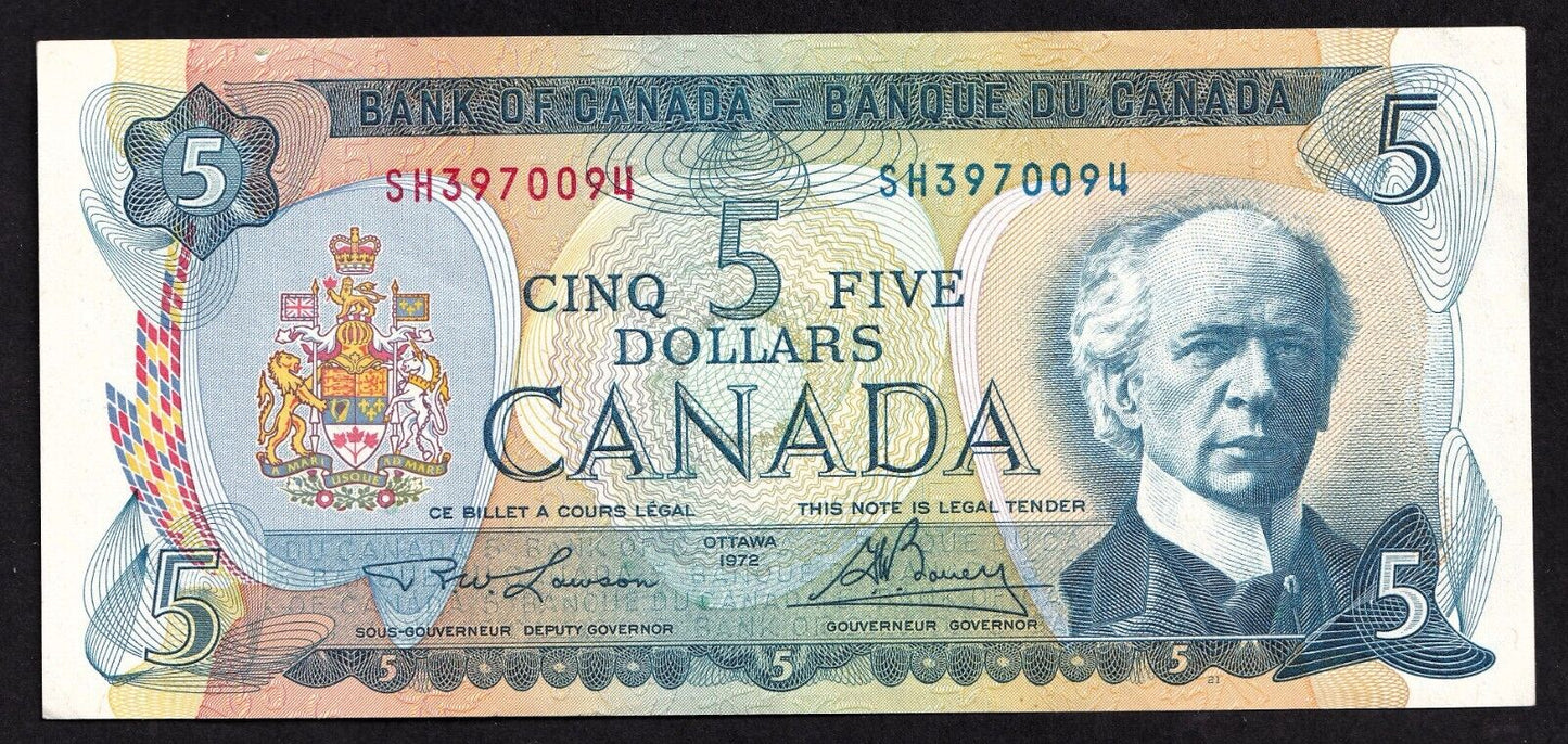 Canada 1972 $5 Five Dollar Banknote Lawson - Bouey S/H 3970094