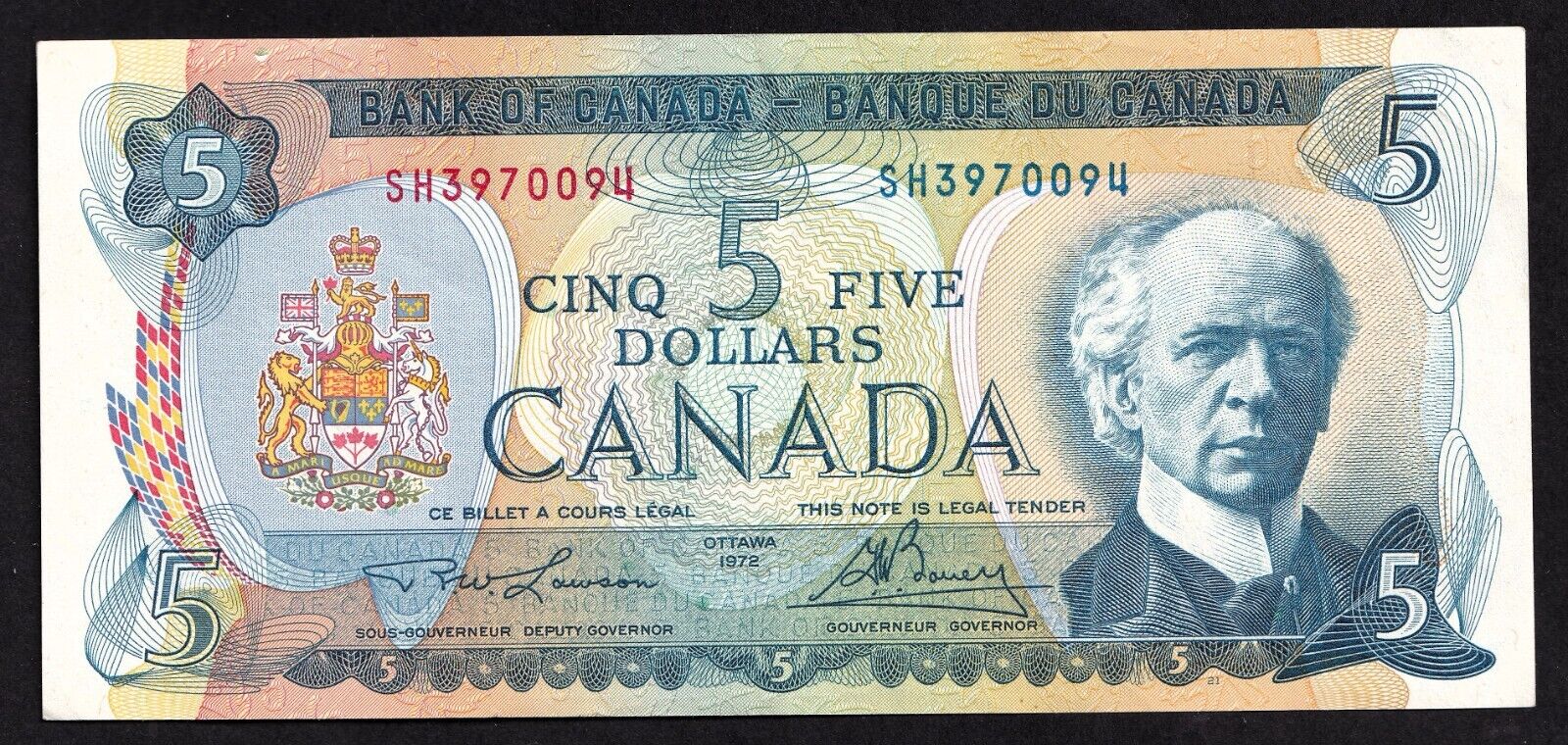 Canada 1972 $5 Five Dollar Banknote Lawson - Bouey S/H 3970094