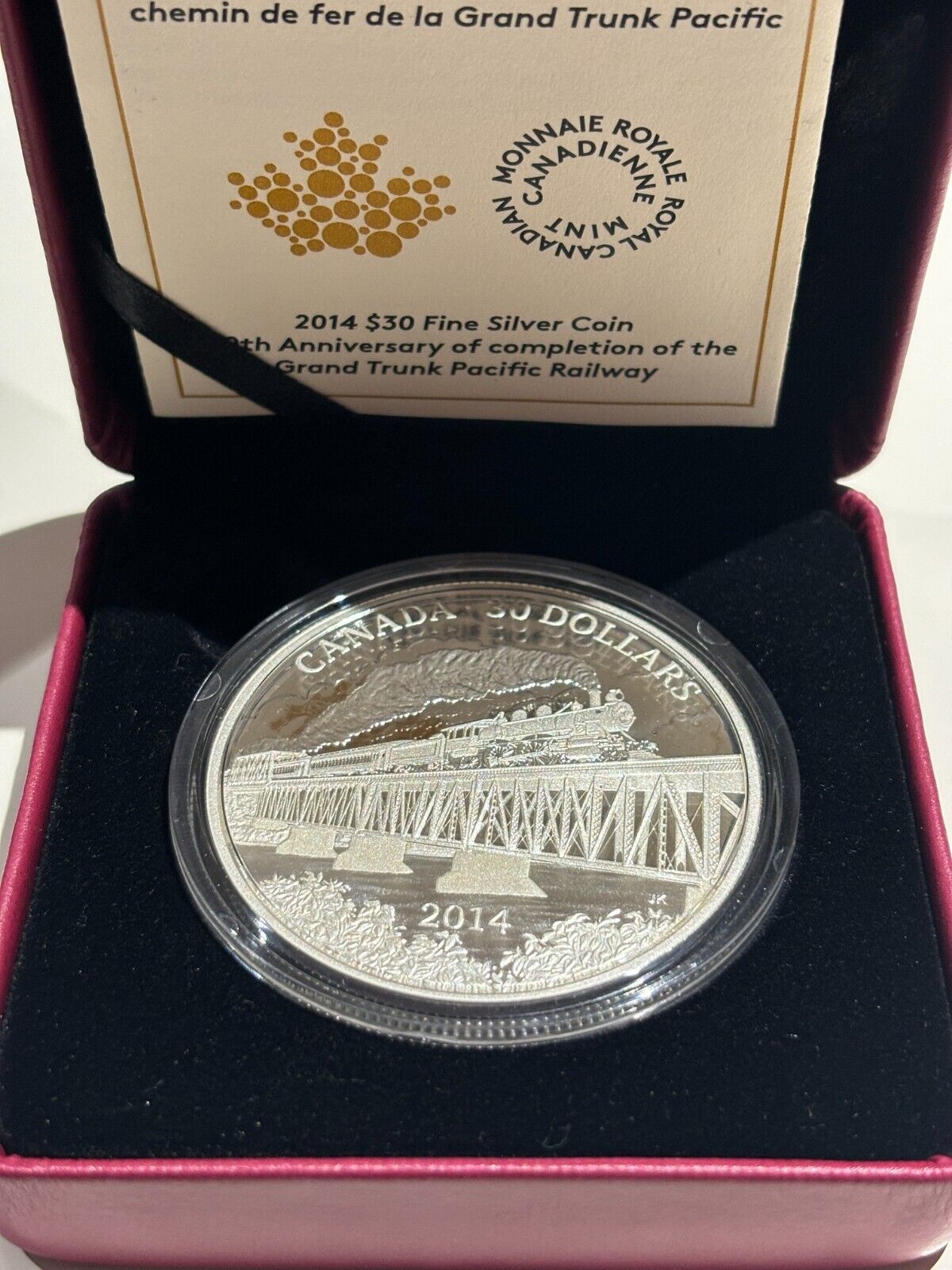 Canada 2014 $30 Fine Silver Coin 100th Anniversary Of Completion Of Railway