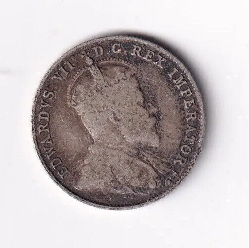 Canada 1909 10 Cents Ten Cent Silver Coin - King Edward VII - Fine - Lg Leaves